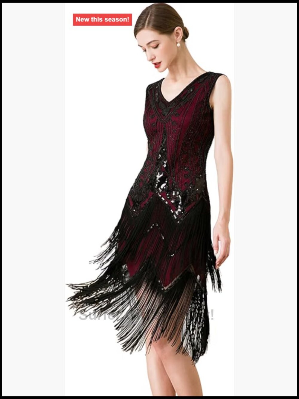 V-Neck Beaded Fringed Flapper Dress 1920s Great Gatsby Party